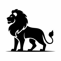 Lion black silhouette vector, Simple silhouette Design vector icon with white background. Wild Animal Vector.