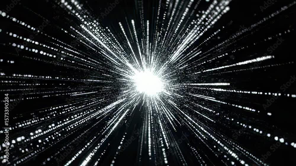 Poster abstract hyperspace jump with glowing light streaks on transparent background