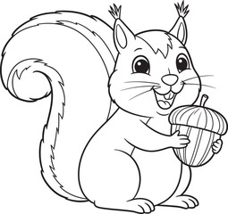 Squirrel Animal  Drawing Outline and line art Coloring Page white color background