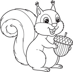 Squirrel Animal  Drawing Outline and line art Coloring Page white color background