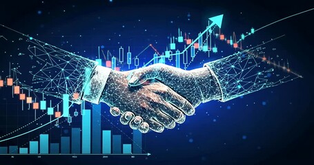 Digital handshake signifies growth and collaboration in financial markets technology - Powered by Adobe