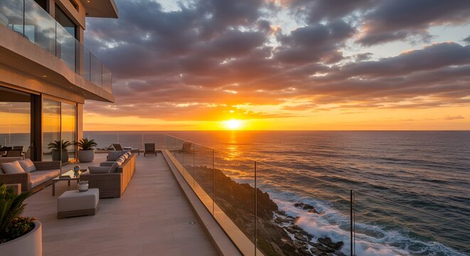 Ocean view sunset villa luxury home real estate coastal living balcony terrace design architecture property