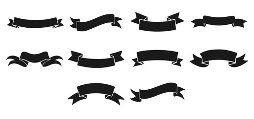 Vintage Black Ribbon Banner Set - Vector Silhouette Collection
