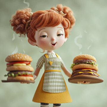 m&auml;dchen comic puppe bietet hamburger frisch an