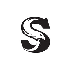 An eagle profile forms the white space inside of a black letter S
