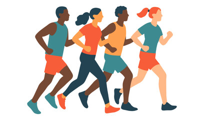 Group of Runners in Motion - Flat Style Fitness Illustration