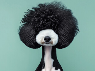 Stylish Portrait of a Poodle with Unique Grooming Against Blue Background