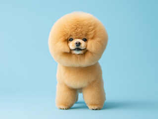 Adorable Pomeranian Dog with Fluffy Fur on a Blue Background