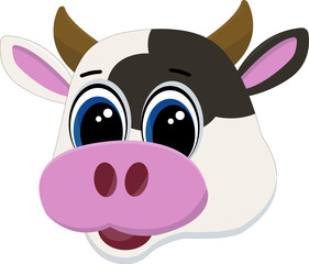 Cute Cartoon Cow Head