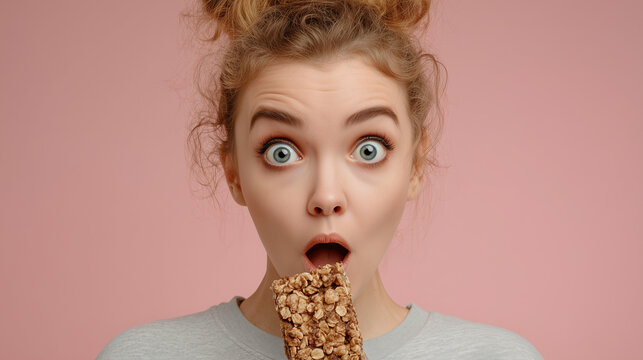 frau erschrocken gesicht emotional essen, kalorien, erwischt ertappt