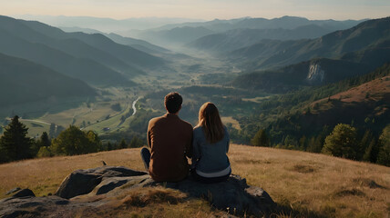 Romantic couple contemplating mountain view
