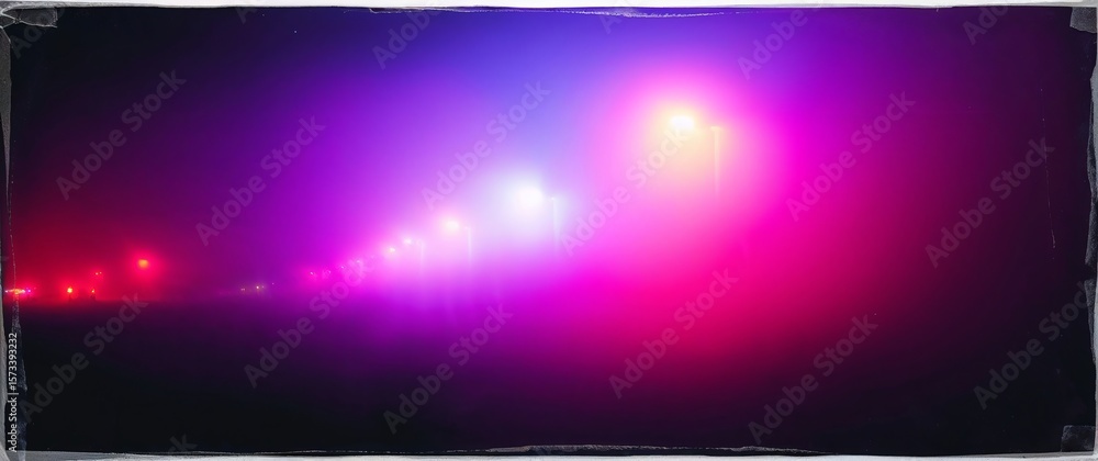Poster street lights creating a gradient effect in fog at night