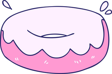 hand drawn quirky cartoon iced donut in bright neon color