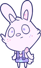 cute cartoon rabbit shrugging shoulders in bright neon color