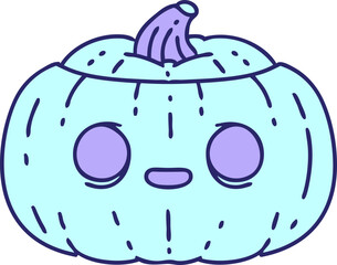 cartoon of a spooky halloween pumpkin in bright neon color