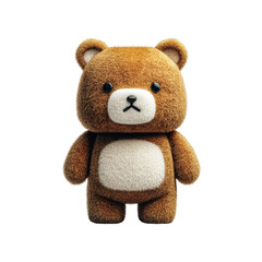Fototapeta premium Cute brown teddy bear plush toy with a white belly, isolated on a white background, perfect for kids' design projects.