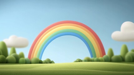 Vibrant rainbow over lush green field nature scene daytime view whimsical environment for kids imagination