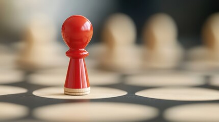 Strategic game play chess piece focused on red pawn board setting close-up shot indoor concept of competition
