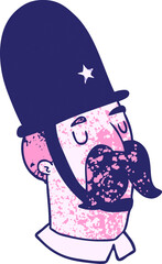 cartoon policeman with mustache in bright neon color