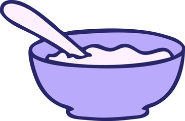 hand drawn quirky cartoon bowl of soup in bright neon color