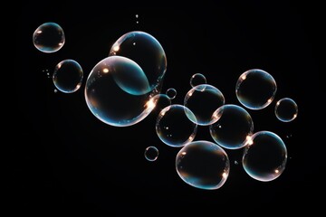 Captivating bubbles floating in dark space abstract photography studio environment close-up view visual art concept