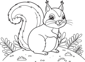 Squirrel Animal  Drawing Outline and line art Coloring Page white color background