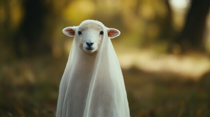 Playful sheep in a fairy tale setting forest meadow animal portrait natural light whimsical concept
