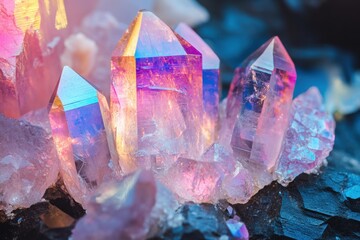 Vibrant crystal cluster display nature photography close-up colorful healing energy