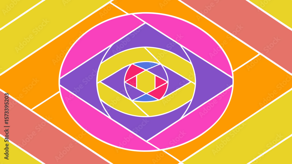 Poster vibrant geometric abstract pattern with concentric circles and colorful segments