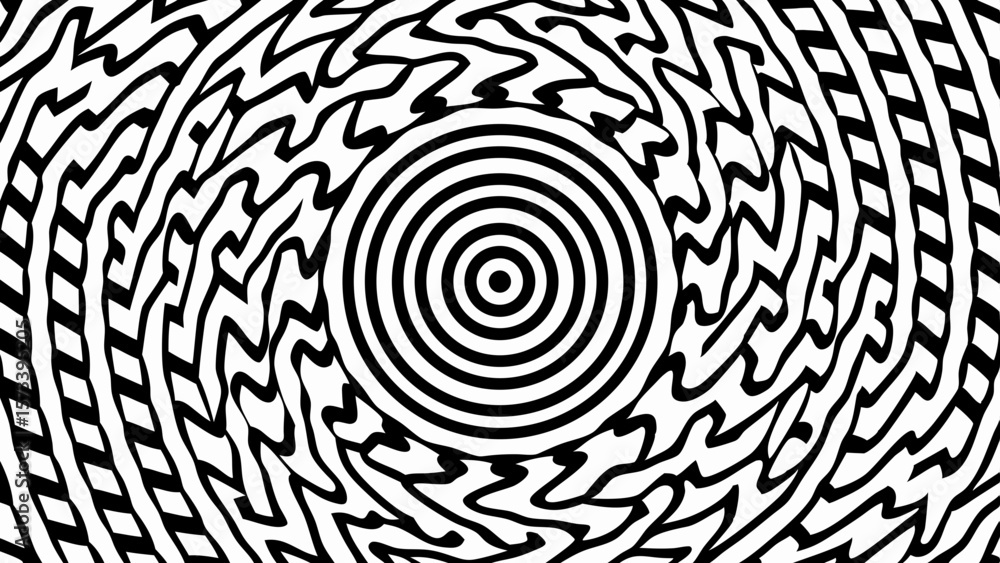 Poster abstract black and white optical illusion pattern with concentric circles