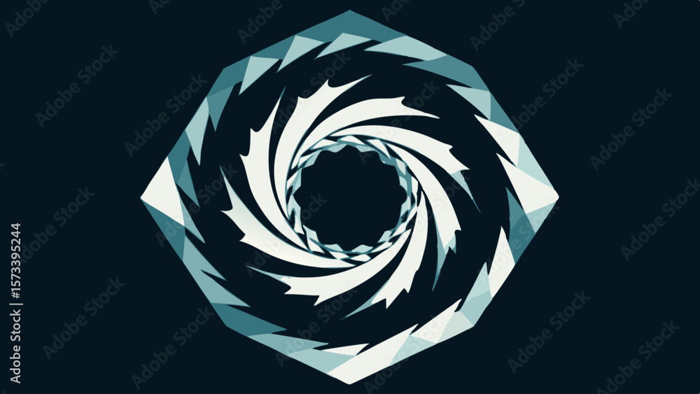 Poster abstract geometric spiral vortex with sharp edges on dark background