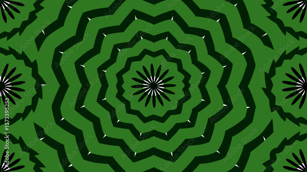 Poster abstract green geometric mandala pattern with sharp edges and floral elements