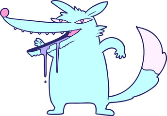 fat fox cartoon character in bright neon color