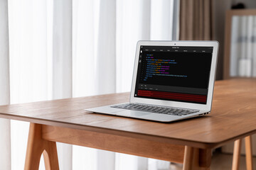 Software development programming on computer screen for modish application and program coding