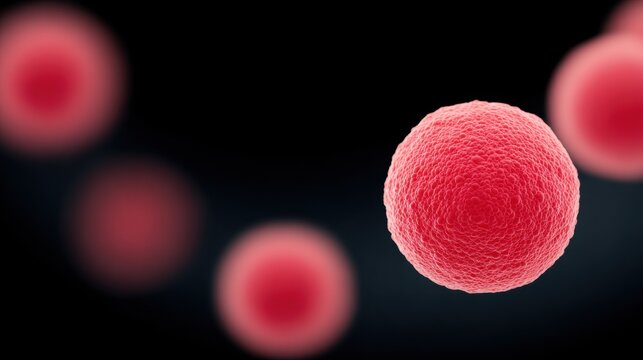 Red biological cells floating in dark background, representing scientific and medical research.