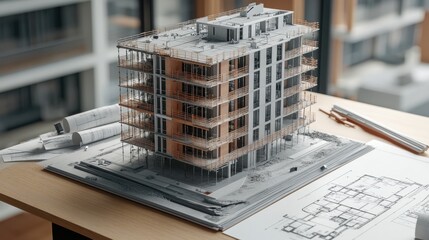 Construction project model office building architectural design urban environment close-up view real estate development