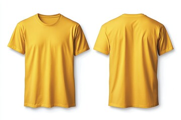 Vibrant yellow t-shirt design showcasing front and back views for casual summer wear, perfect for any wardrobe refresh or outdoor activity