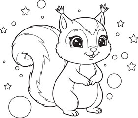 Squirrel Animal  Drawing Outline and line art Coloring Page white color background