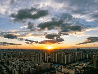 Cityscape view at sunset