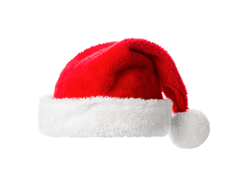 Santa Claus helper hat, closeup object. Isolated on transparent background. Christmas and New Year celebration
