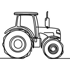 Obraz premium Minimalist line art illustration of a tractor in black and white, agricultural vehicle sketch with copy space
