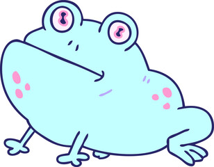 hand drawn quirky cartoon frog in bright neon color
