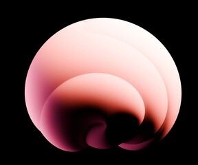 Soft 3D abstract form in pastel pink and white, resembling a flower or soft object floating in space.