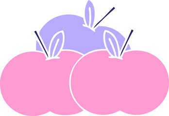 flat color retro cartoon of a juicy apple in bright neon color