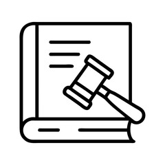 Legal book with gavel icon in minimalist outline style  