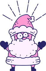 illustration of a traditional tattoo style santa claus christmas character in bright neon color