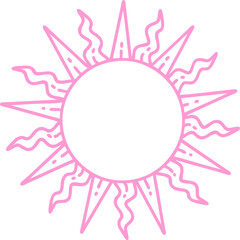 tattoo in black line style of a sun in bright neon color