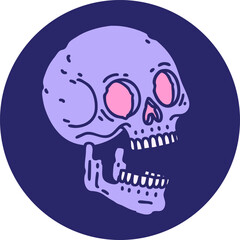 iconic tattoo style image of a skull in bright neon color