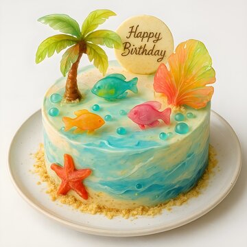 Tropical Ocean Birthday Cake - Under the Sea Theme