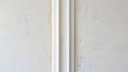 Close up of a white wall with subtle scratches and a decorative molding detail